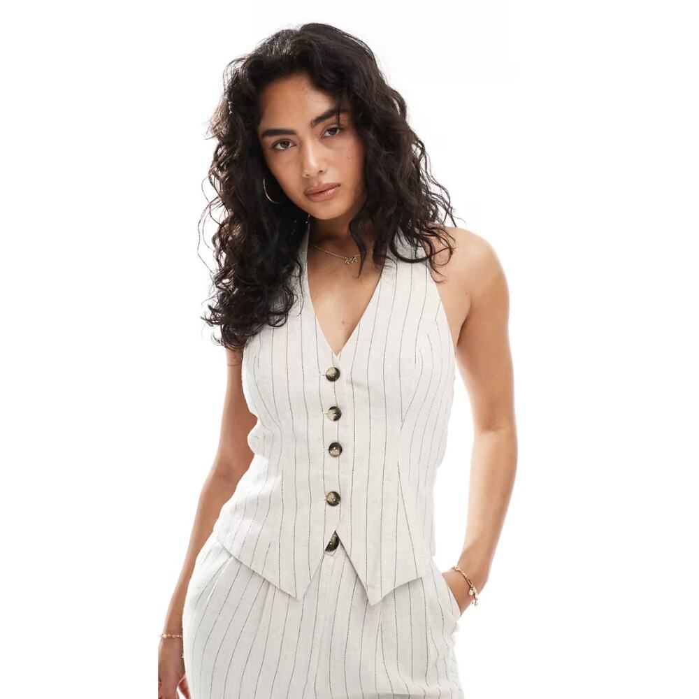Top Shop NEW- Miss Selfridge tailored linen mix vest in pinstripes